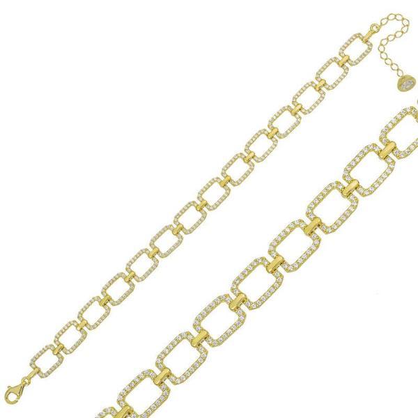 925 Ayar Gümüş Gold Kare Taşlı Bileklik - Image 1