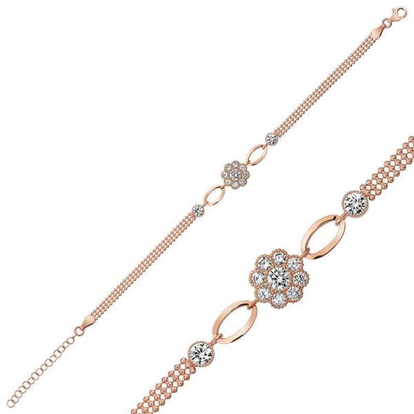 925 Ayar Gümüş Rose Çiçek Modelli Bileklik - Image 1