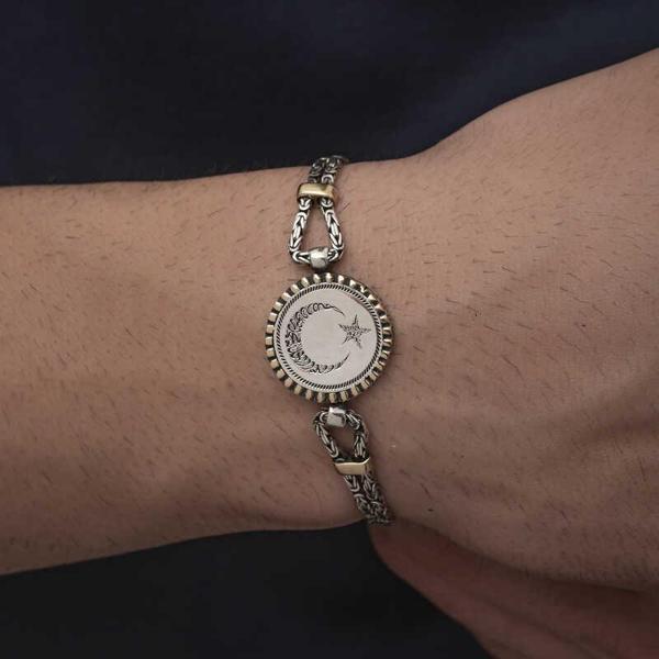 925 Ayar Gümüş Ay Yıldız Erkek Bileklik - Image 1