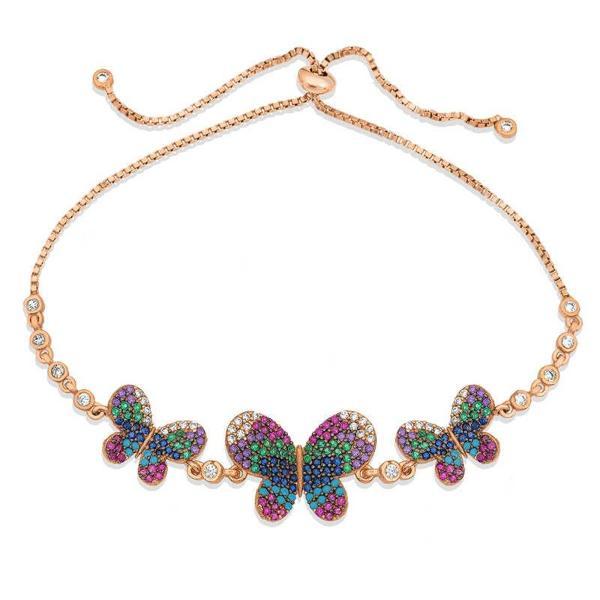 925 Ayar Gümüş Rose Kelebekli Asansör Bileklik - Image 1