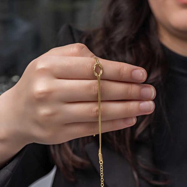 925 Ayar Gümüş Gold Aşk Düğüm Kadın Bileklik - Image 1