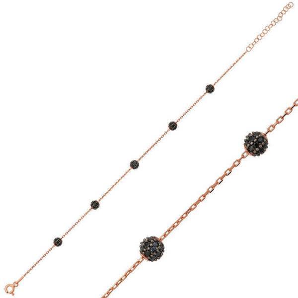 925 Ayar Gümüş Rose Siyah Toplu Bileklik - Image 1