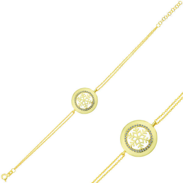 925 Ayar Gümüş Gold Kar Tanesi Bileklik - Image 1