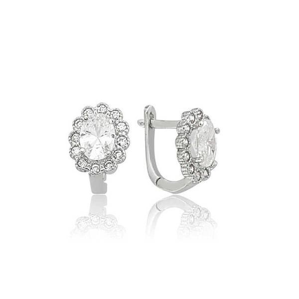 925 Ayar Gümüş Oval Taşlı Çiçek Küpe - Image 1