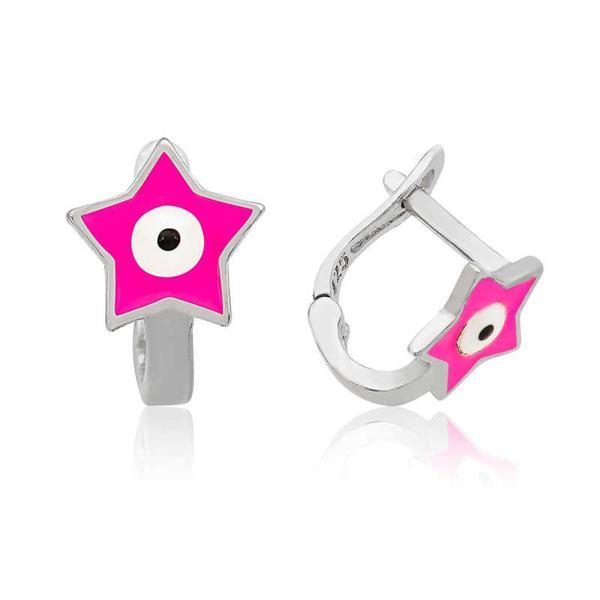 925 Ayar Gümüş Pembe Yıldız Çocuk Küpesi - Image 1