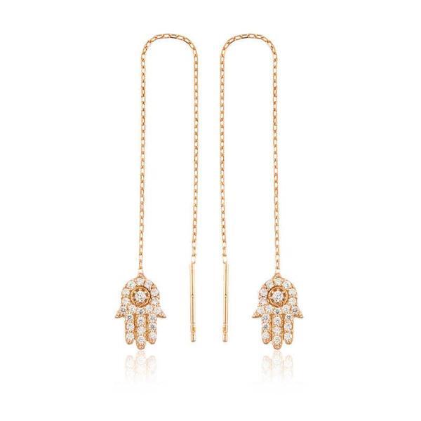 925 Ayar Gümüş Zincirli Fatma Ana Eli Küpe - Image 1