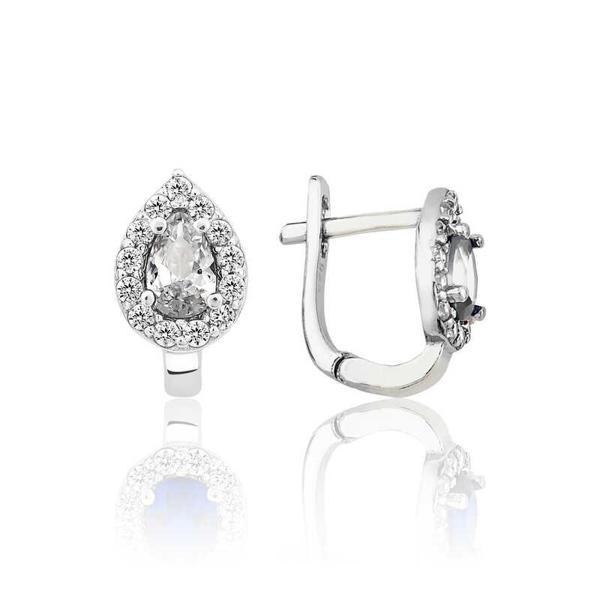 Gümüş Beyaz Taşlı Damla J Kadın Küpe - Image 1