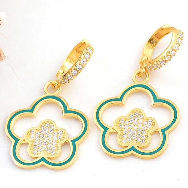 ​Gümüş Gold Sallantılı Çiçek Desenli Kadın Küpe - Image 1