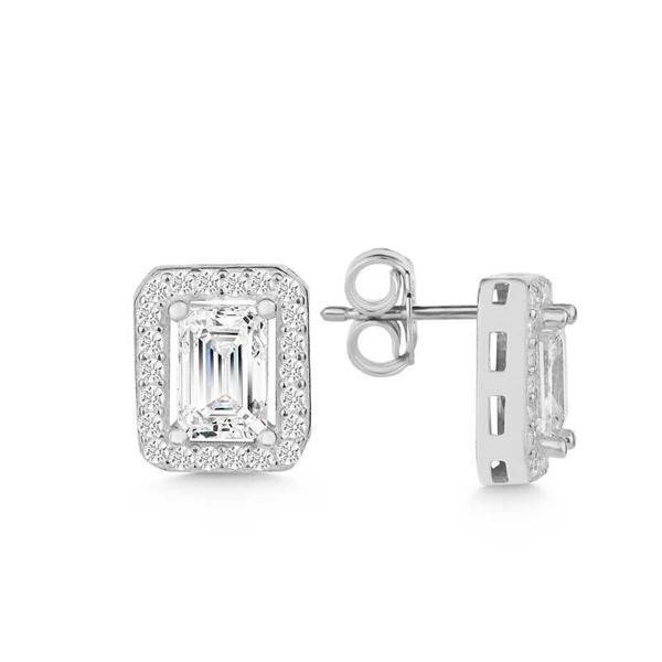 Gümüş Beyaz Baget Taşlı Çivili Kadın Küpe - Image 1