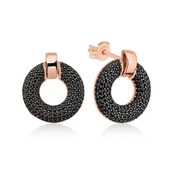 Gümüş Siyah Çok Taşlı Daire Küpe - Image 1