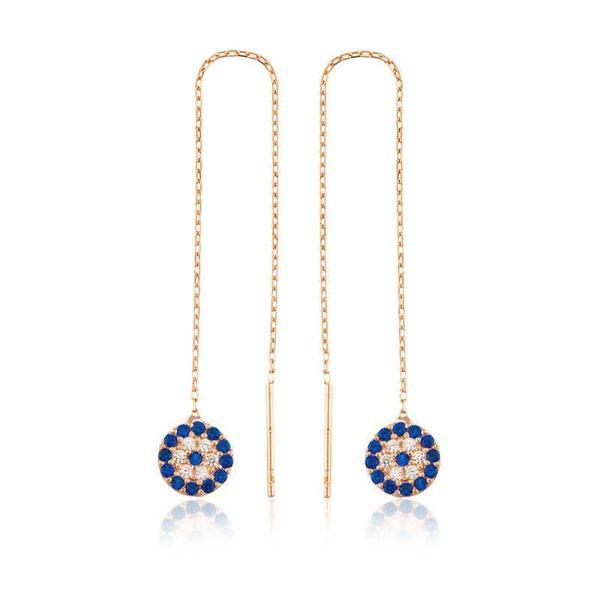 925 Ayar Gümüş Zincirli Nazar Küpe - Image 1