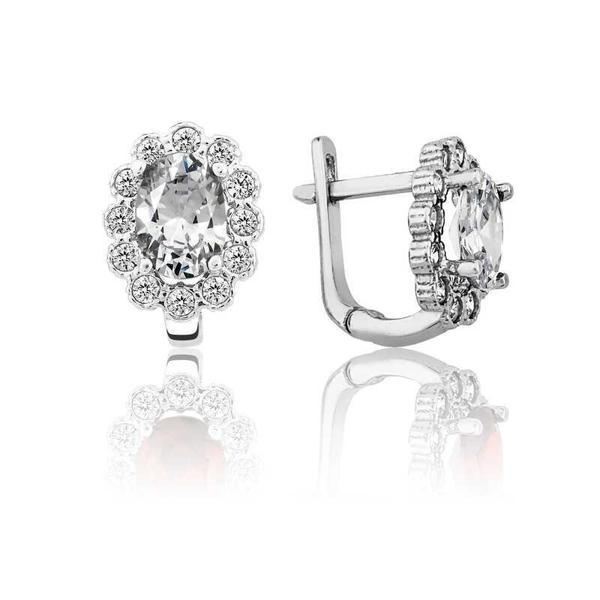 Gümüş Beyaz Çiçek Desenli J Kadın Küpe - Image 1