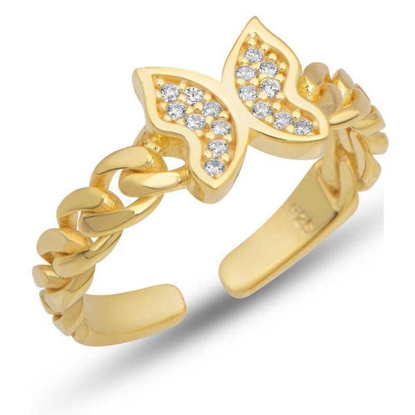 Gümüş Ayarlanabilir Gold Kelebek Kadın Yüzük - Image 1