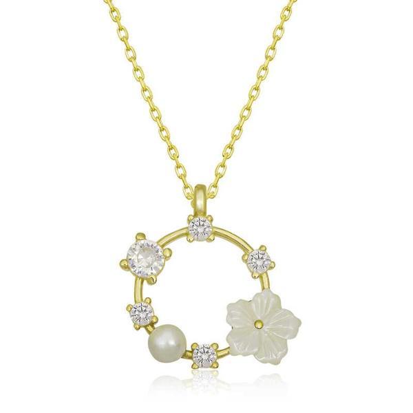 925 Ayar Gümüş Gold Manolya Çiçeği Kadın Kolye - Image 1