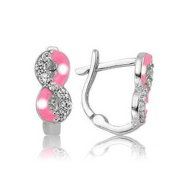 Gümüş Pembe Sonsuzluk Çocuk Küpesi - Image 1