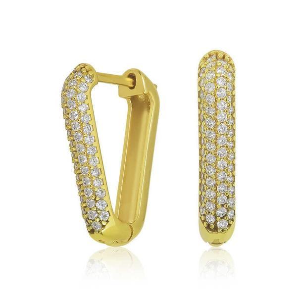 Gümüş Gold Beyaz Taşlı Üçgen Küpe - Image 1