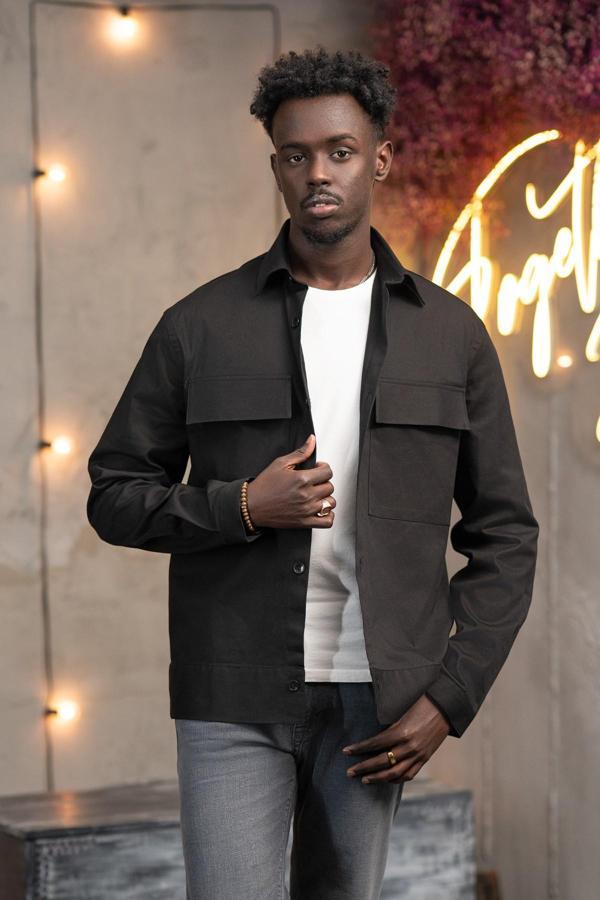 Oversize Çift Kapak Cepli İnce Kanvas Kumaş Astarsız Gömlek - Image 1