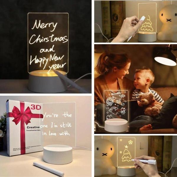 BUFFER® USB Kablolu Işıklı Kendiliğinden Beyaz Kalemli-Silgili Kreatif 3D Görselleştirme LED Lambası - Image 1