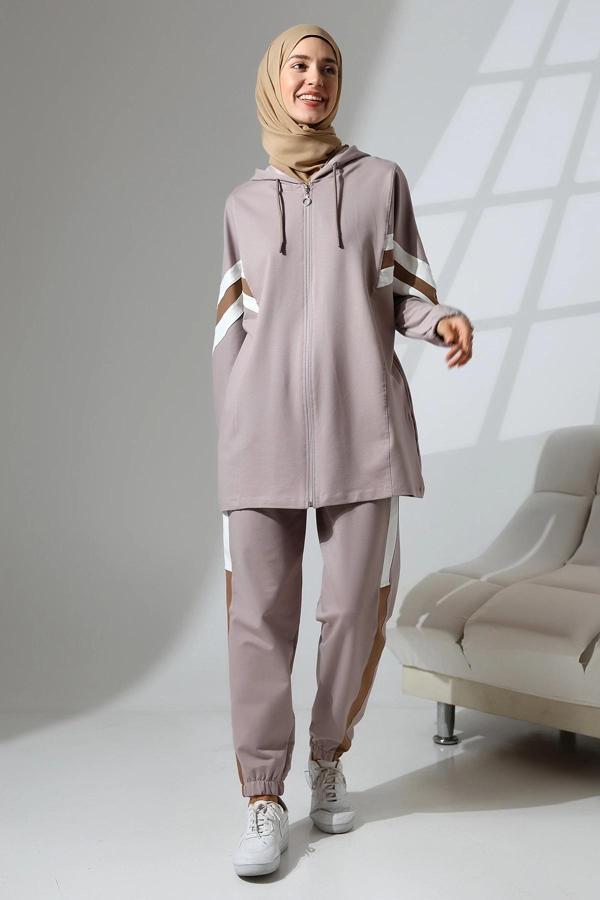 Kadın Mevsimlik Penye Alt Üst Spor Ve Rahat Ikili Tunik Pantolon Şık Tesettür Takım - Image 1