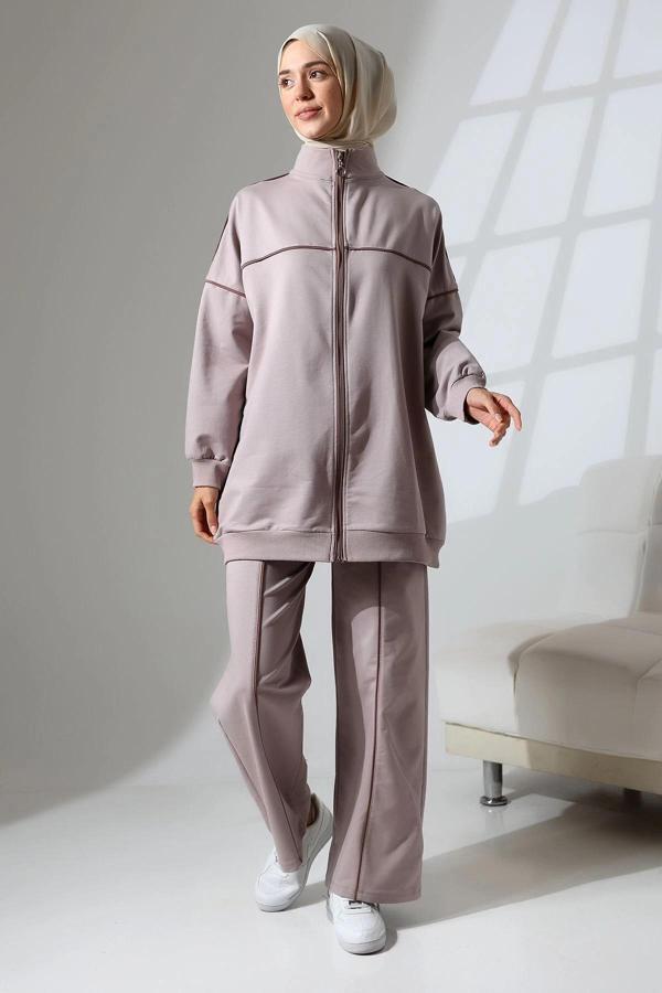 Kadın Gül Kursu Mevsimlik Penye Alt Üst Spor ve Rahat Tesettür Takım - Image 1
