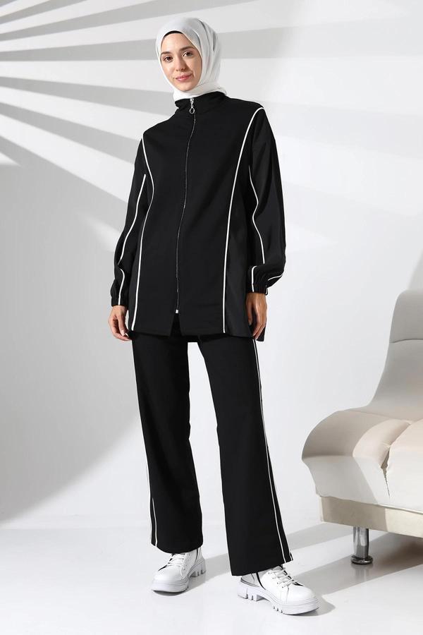 Kadın Mevsimlik Penye Alt Üst Spor ve Rahat Siyah Tesettür Takım - Image 1