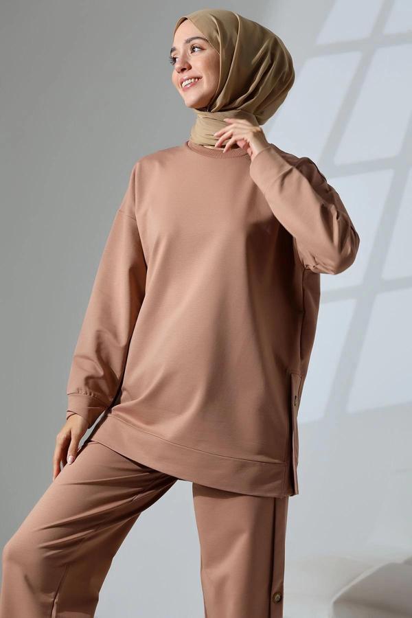 Kadın Camel Mevsimlik Penye Alt Üst Spor ve Rahat Tesettür Takım - Image 1