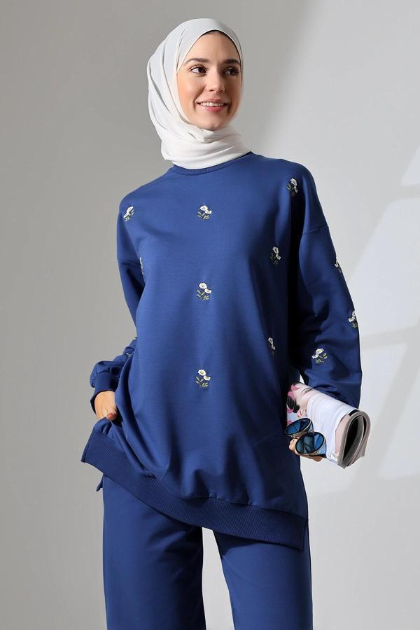 Kadın Lacivert Mevsimlik Penye Alt Üst Spor Ve Rahat Ikili Tunik Pantolon Şık Tesettür Takım - Image 1