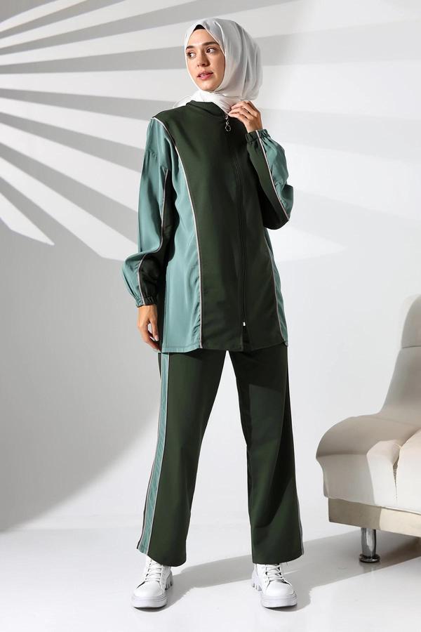 Kadın Mevsimlik Penye Alt Üst Spor ve Rahat Haki Tesettür Takım - Image 1