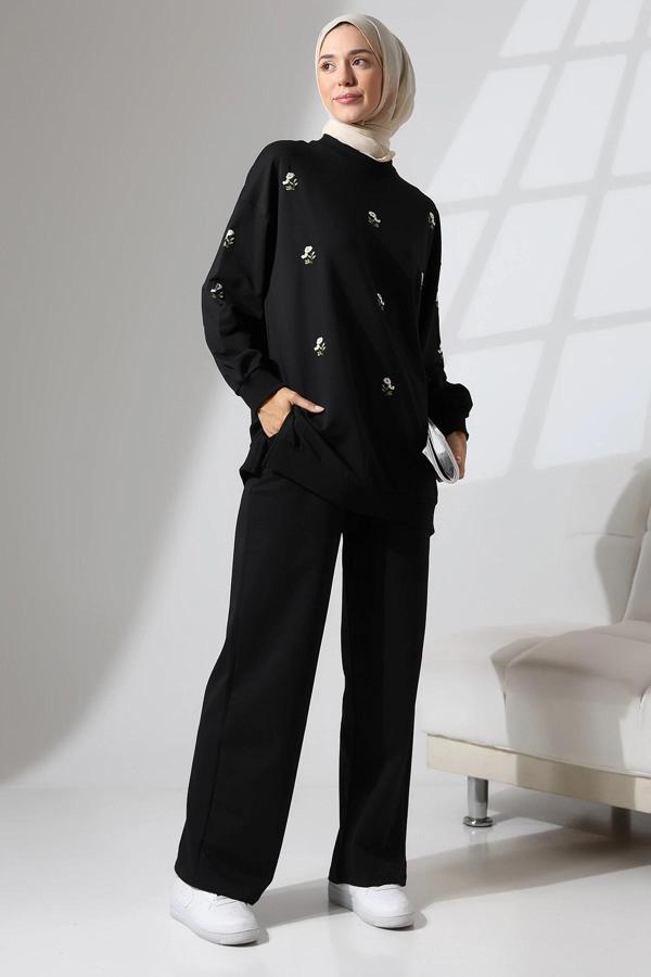 Kadın Siyah Mevsimlik Penye Alt Üst Spor ve Rahat Tesettür Takım - Image 1
