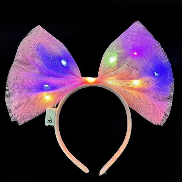 Rengarenk Led Işıklı Fiyonk Şekilli Tül Parti Tacı Pembe Renk 25x25 cm - Image 1