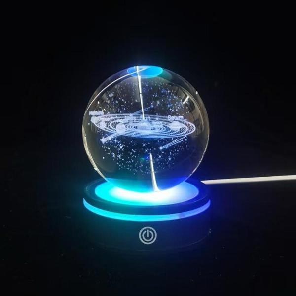 Gezegenler Tasarımlı Renk Değiştiren Dönen Cam Küre - Image 1