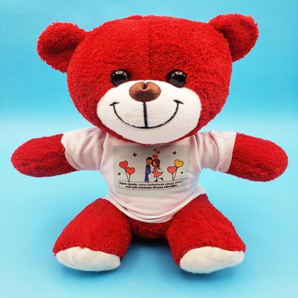 Sevimli Çiftler Tişörtlü Kırmızı Ayı - Image 1