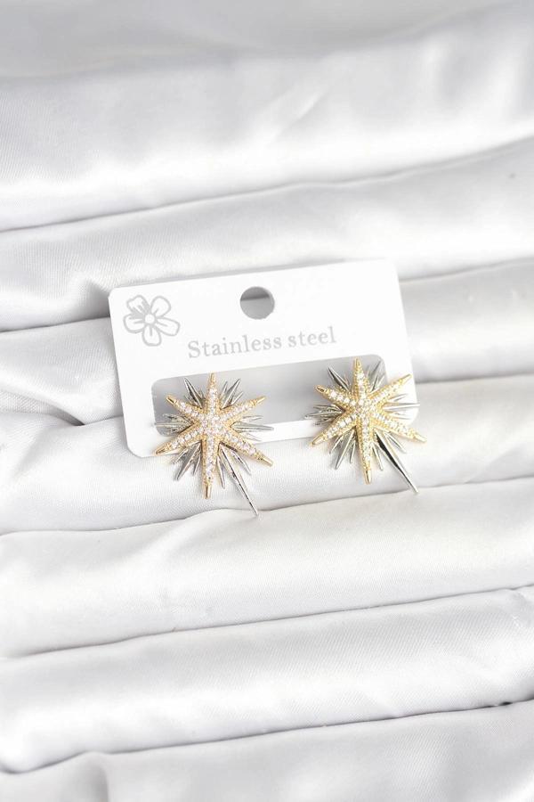 Pirinç Gümüş Renk Kutup Yıldızı Kadın Küpe - Image 1