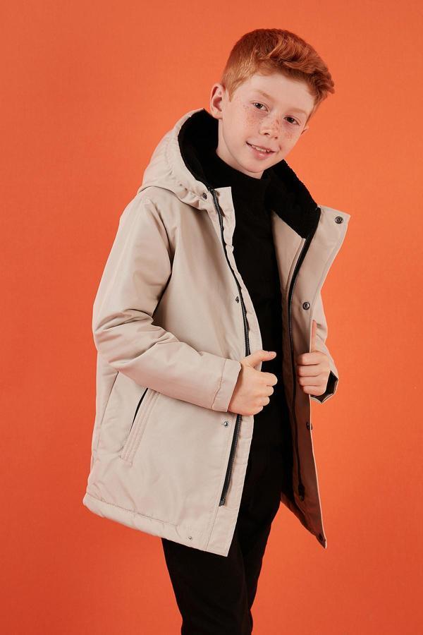 Lela Fermuarlı Cepli Kapüşonlu Erkek Çocuk Mont 6492325 TAŞ - Image 1