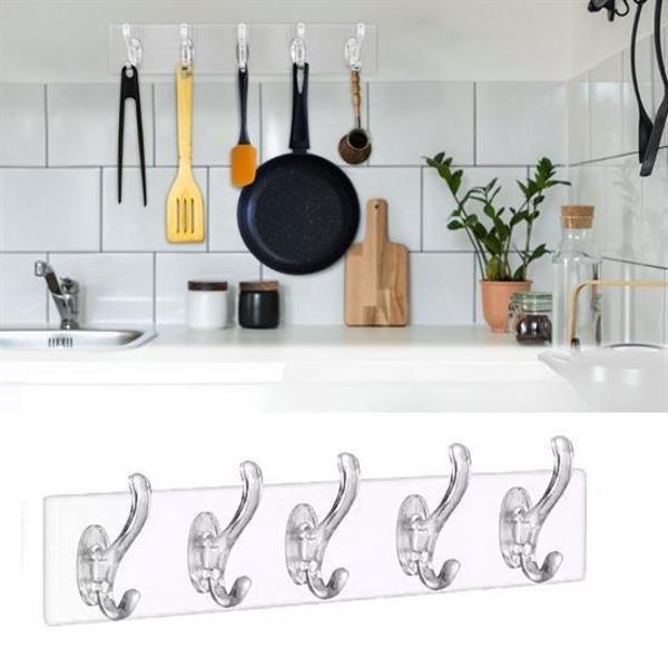 OLLEVRA 5'li Güçlü Yapışkanlı Şeffaf Duvar Askısı Banyo Mutfak Düzenleyici Pratik Askılık - Image 1