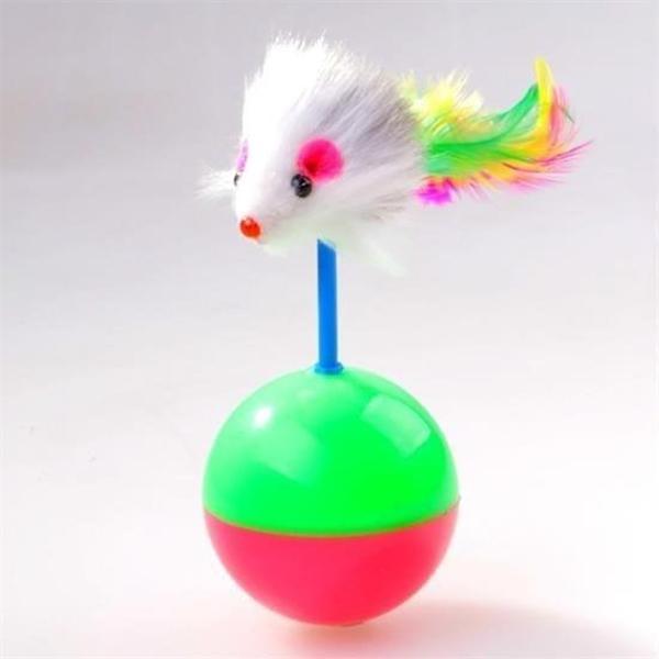 OLLEVRA Kedi Oyun Topu Tüylü Fareli Hacı Yatmaz Eğitici Yavru Kedi Fare Kovalama Oyuncağı - Image 1