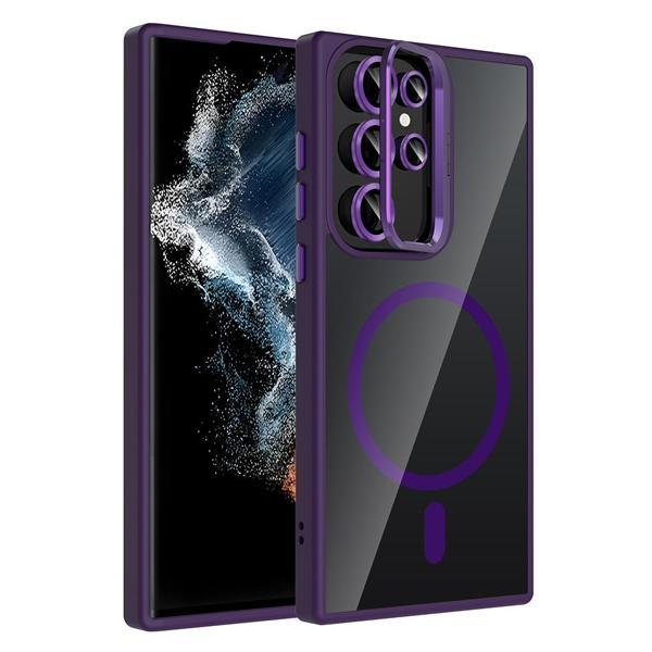 Galaxy S23 Ultra Kılıf Standlı ve Kamera Lens Hediyeli M-Safe Şarj Özellikli Zore Etro Kapak - Image 1