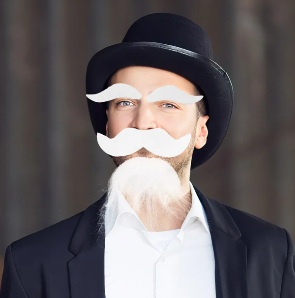 Beyaz Renk Kendinden Yapışkanlı Takma Sakal Bıyık ve Kaş Seti - Image 1