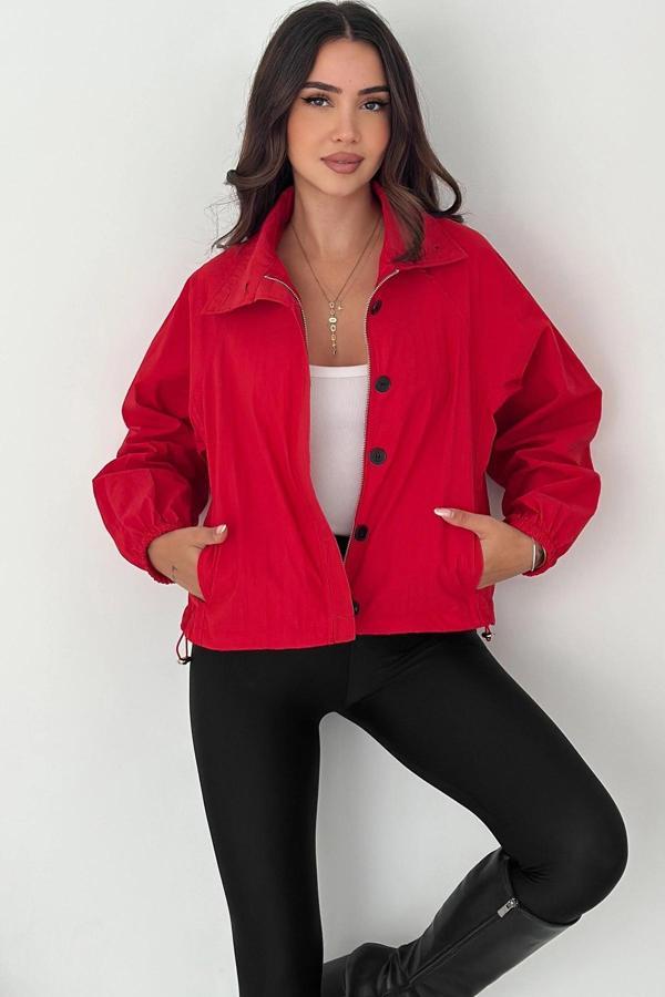 Stoperli Düğmeli Kırmızı Ceket - Image 1