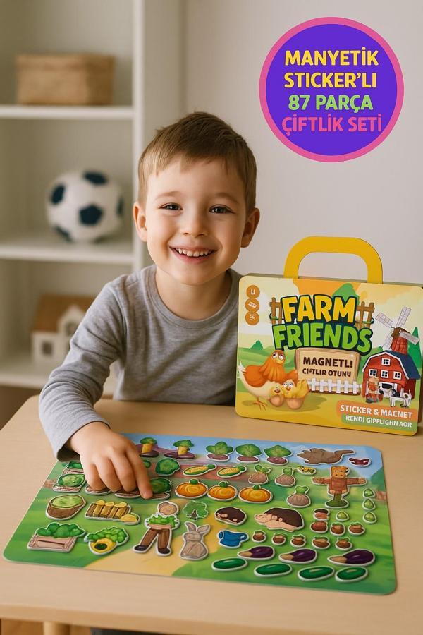 Manyetik Çiftlik Oyunu 87 Parça Sticker Manyetik Hayvanlar Sebzeler Çocuk Eğitici Set - Image 1