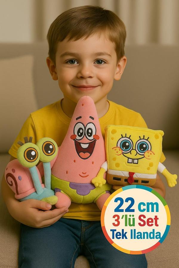 Sünger Bob Patrick Gary Peluş Üçlü Paket 22 Cm Yumuşak Oyuncak Seti Çocuk Hediyelik - 3 lü SET - Image 1