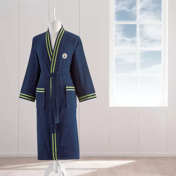 Taç Lisanslı Fenerbahçe Sarı Lacivert Pamuk L Yetişkin Bornoz Lacivert - Image 1