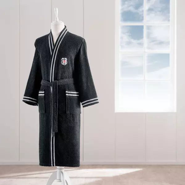 Taç Lisanslı Beşiktaş Siyah Beyaz Pamuk M Yetişkin Bornoz Siyah - Image 1