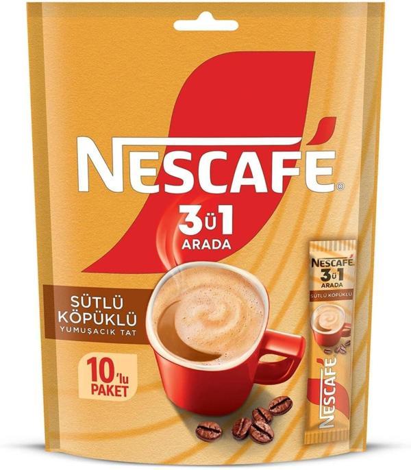 Nescafe 3ü1 Arada Sütlü Köpüklü Granül Kahve 10'lu Paket - Image 1