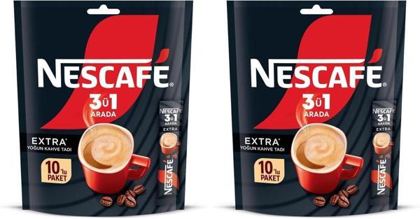 Nescafe 3ü1 Arada Extra Yoğun Kahve Tadı Granül Kahve 10'lu Paket (2 ADET) - Image 1