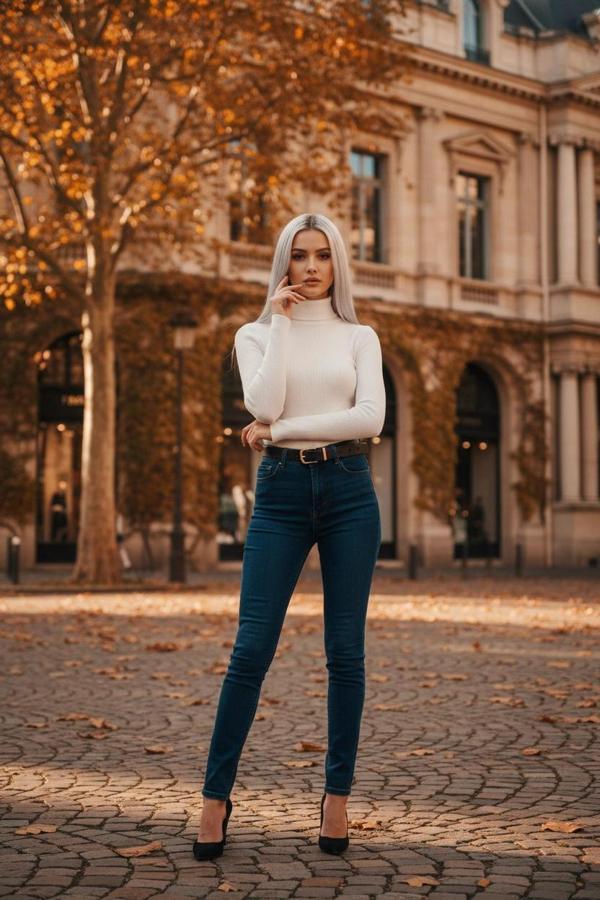 BİÇOMİ Balıkçı yaka dar kesim kaşkorse kazak beyaz - Image 1