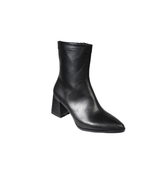 YAZKIŞ Kadın Siyah Cilt 16cm Bilek Boyu Yandan Fermuarlı 6cm Kalın Topuk Sivri Burun Topuklu Bot - Image 1