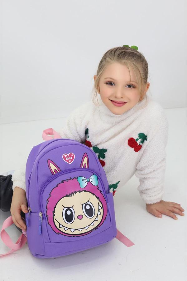 Labubu Figürlü Mor Anaokulu Kreş Çantası 4 Bölmeli İlkokul Öncesi Çocuk Sırt Çantası - Image 1