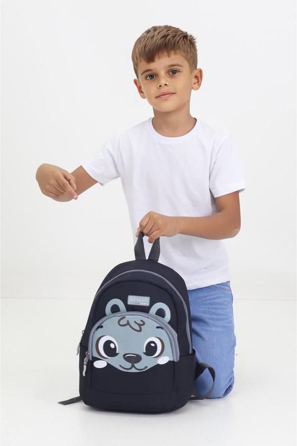 Sincap Figürlü Siyah Anaokulu Kreş Çantası 4 Bölmeli Erkek Kız Çocuk Sırt Çantası - Image 1