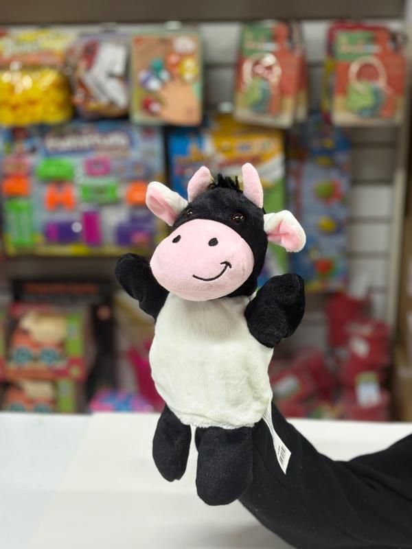 Peluş 25 cm El Kuklası Siyah Beyaz İnek Kukla - Image 1